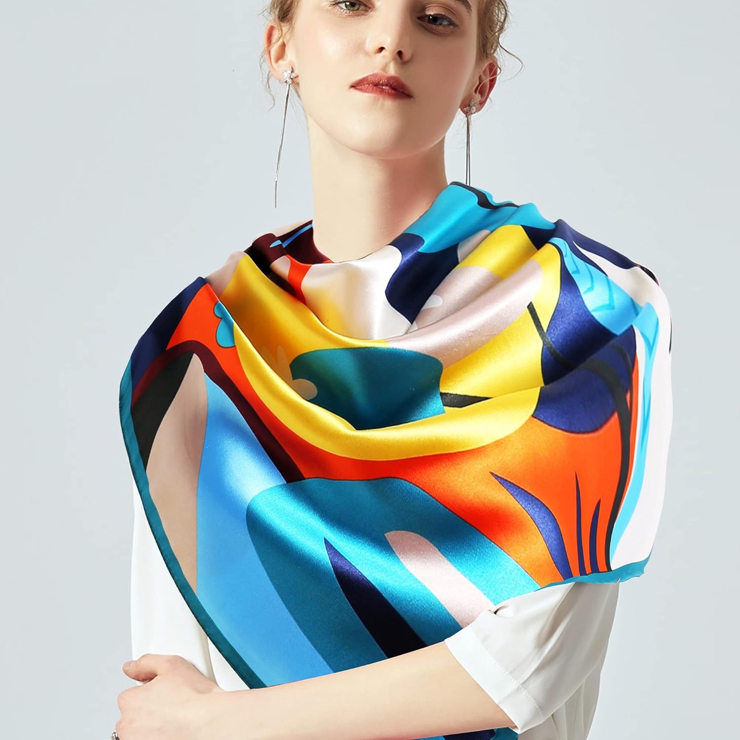 Miniatura 5 de vimate 35" Square Silk Like Head Scarf - Women's Fashion Silk Feeling Scarf for Hair Wrapping and Sleeping at Night.