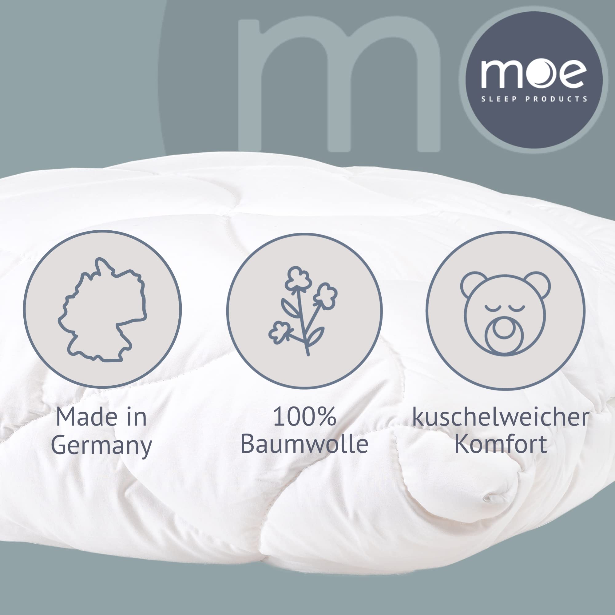 moe Breezy Dream Steppkissen 80x80 cm - temperaturregulierendes Kissen mit Steppmuster, Kopfkissen, Made in Germany, Bezug 100% Baumwolle, auch für Allergiker geeignet, Füllmenge 750 g