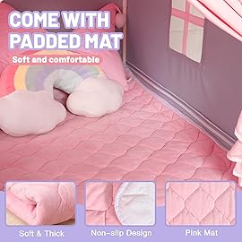 Wilwolfer Kid Tent with Mat, Star Lights - Kids Play Tents for Toddlers Kids Tents Indoor Playhouse - Princess Tent for Girls Toy House Gift (Gray with Cloth)