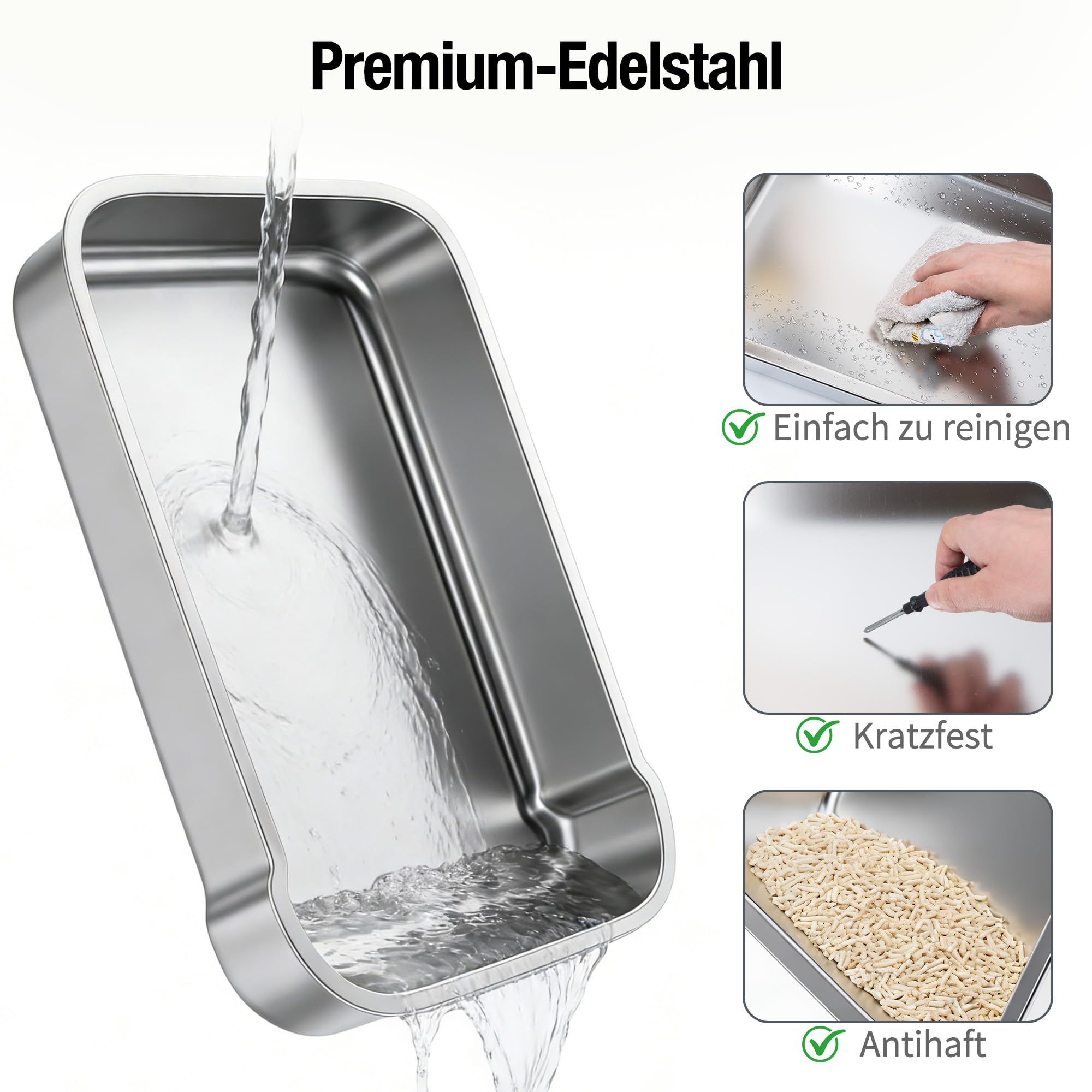 Geschlossenes Katzentoilette, Katzenklo Edelstahl mit Deckel, Katzenklo Matte und Katzenklo Schaufel, Metal Cat Litter Box für Katzen bis 5.4 kg
