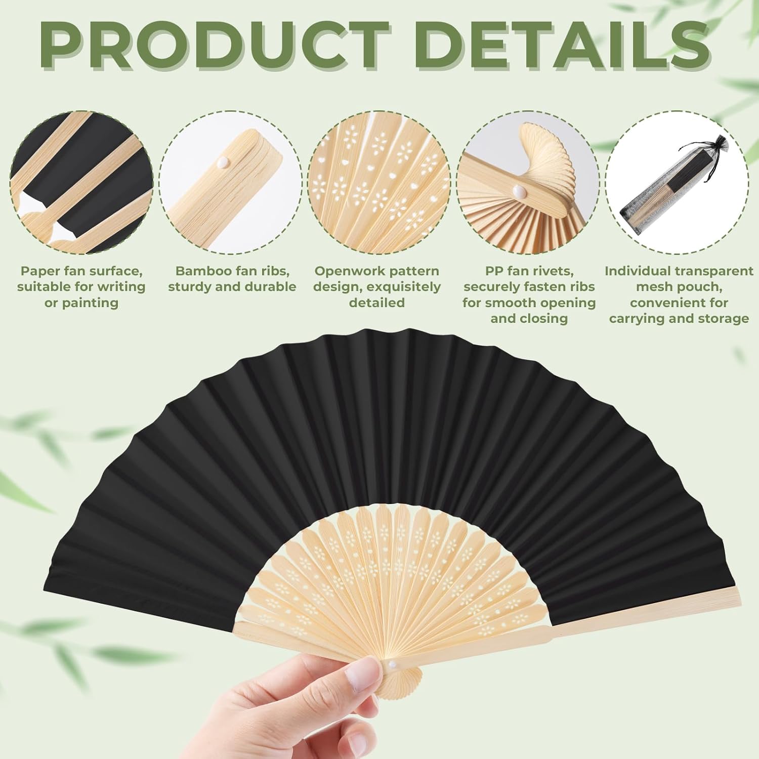 100 Pcs Wooden Wedding Fans for Guests, Paper Wedding Fans Bulk Folding Hand for DIY Crafts Wedding Party Gifts Photography Props