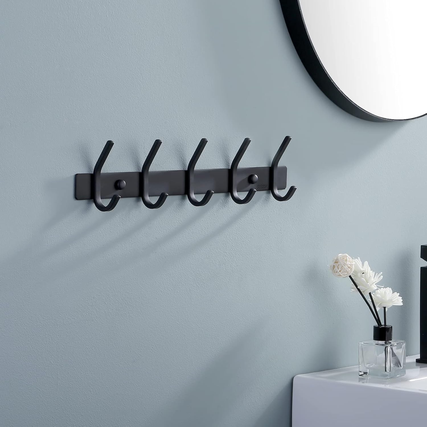 KES Wall Coat Hook Rack with 5 Robe Hooks Heavy Duty Towel Hanger Stainless Steel Matte Black, AH203H5-BK