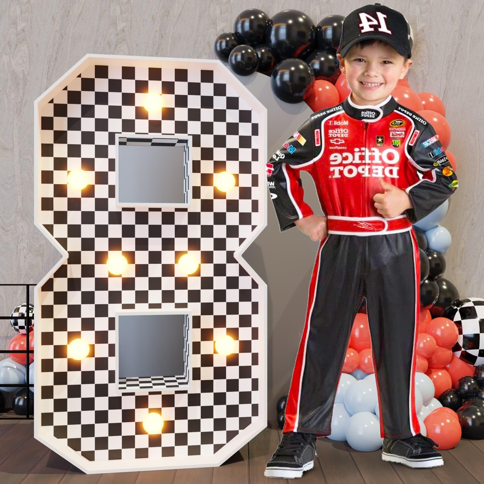 Imprsv Race Car Birthday Party Decorations, 3ft Light Up Marquee Number 8
