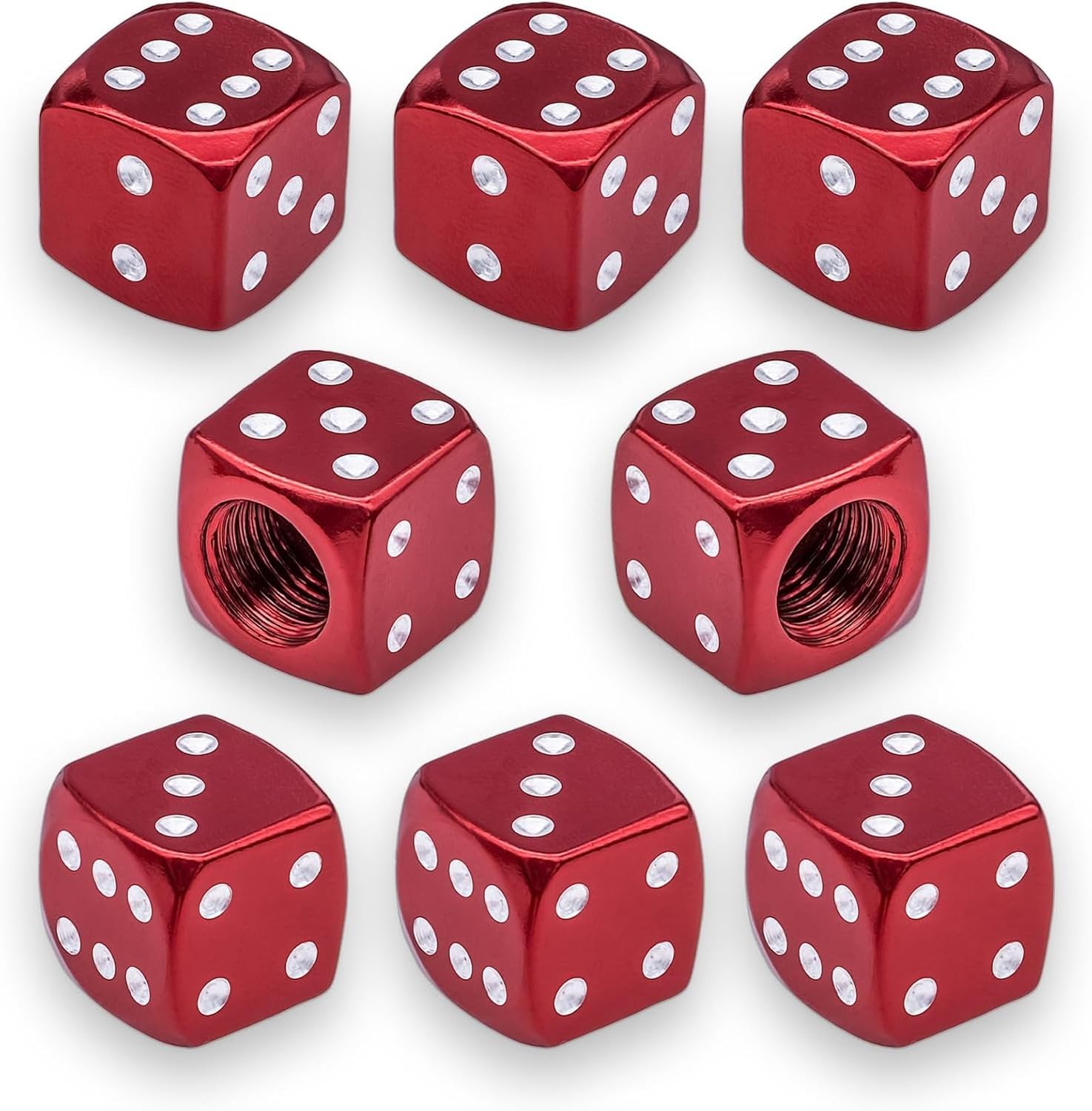 XIUNYIE 4PCS Aluminum Dice Tire Valve Stem Caps, Universal Aluminium Alloy Dustproof Covers for Car, SUV, Truck, Motorcycle, Bicycle, Cube Red, 8 PCS