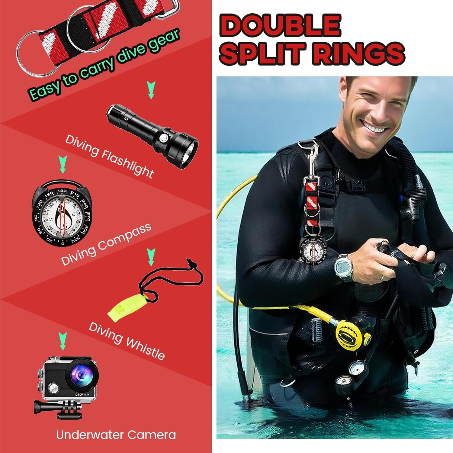 4ft Surface Marker Buoy and Scuba Split Ring Clips