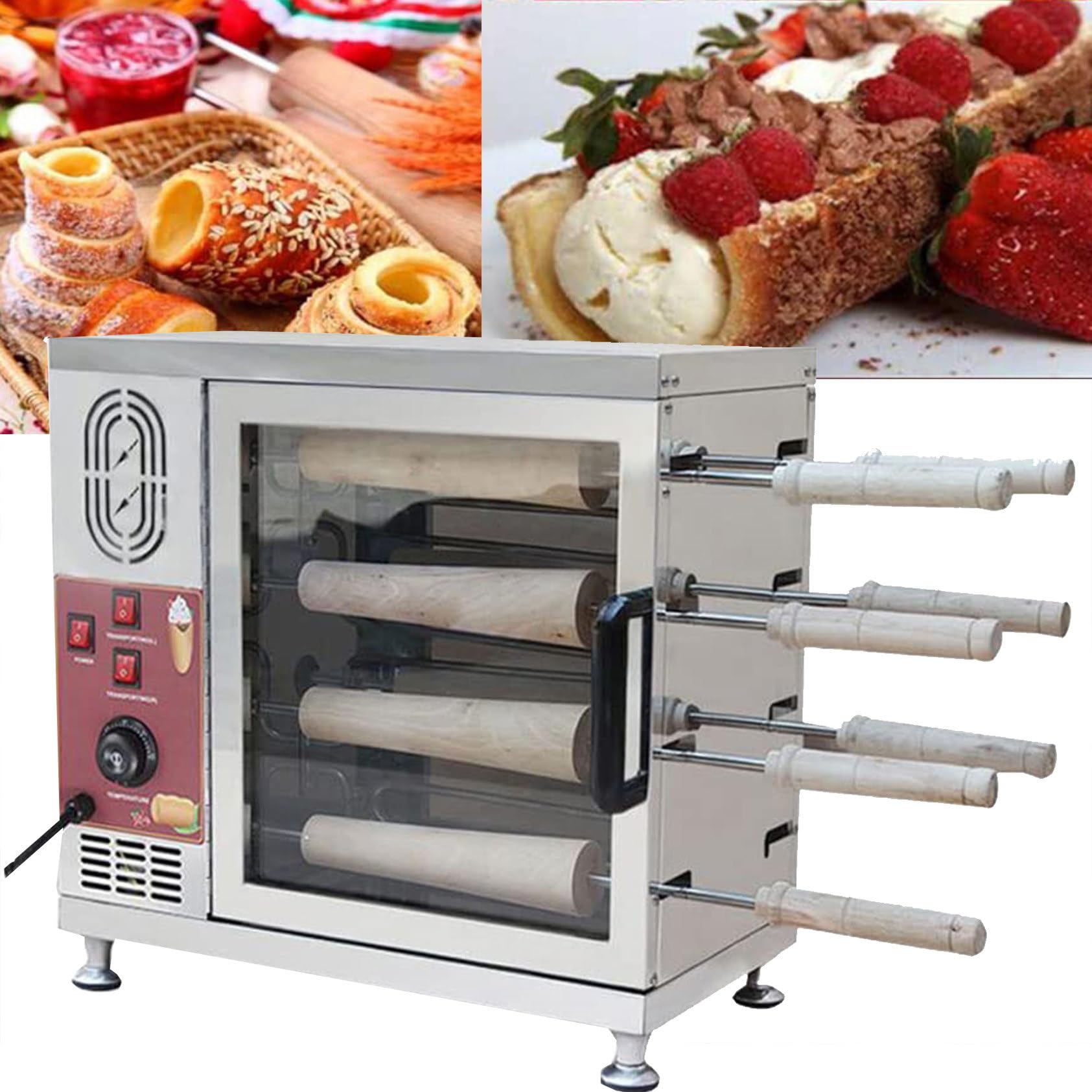 3200W Electric Toaster Machine, Chimney Cake Oven,Ice Cream Cone Grill Maker with Roll Tools, Constant Temperature Heating, for Restaurant Home Kitchen