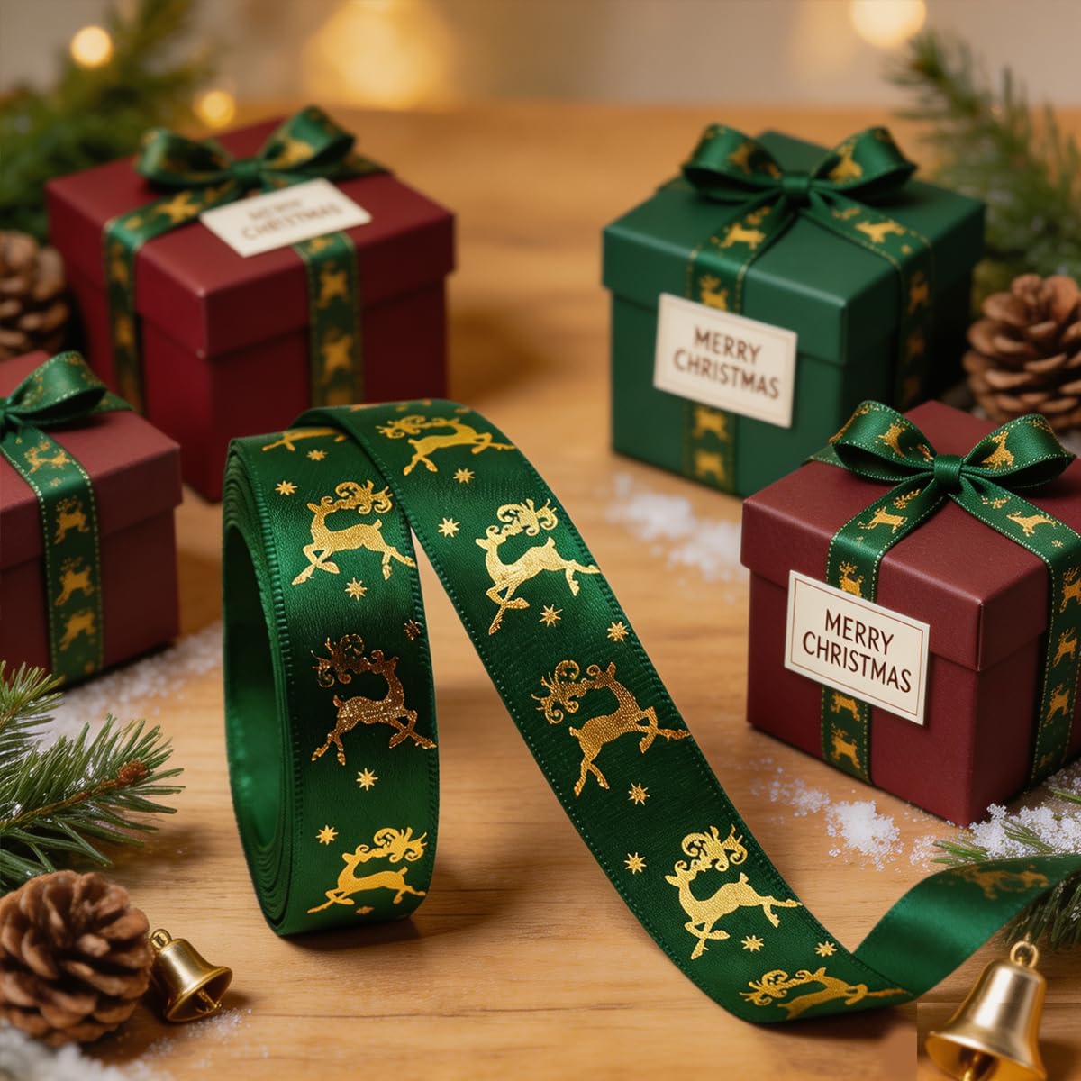 50 Yards Dekoband Weihnachten Schleifenband Geschenkband Stoff Weihnachten