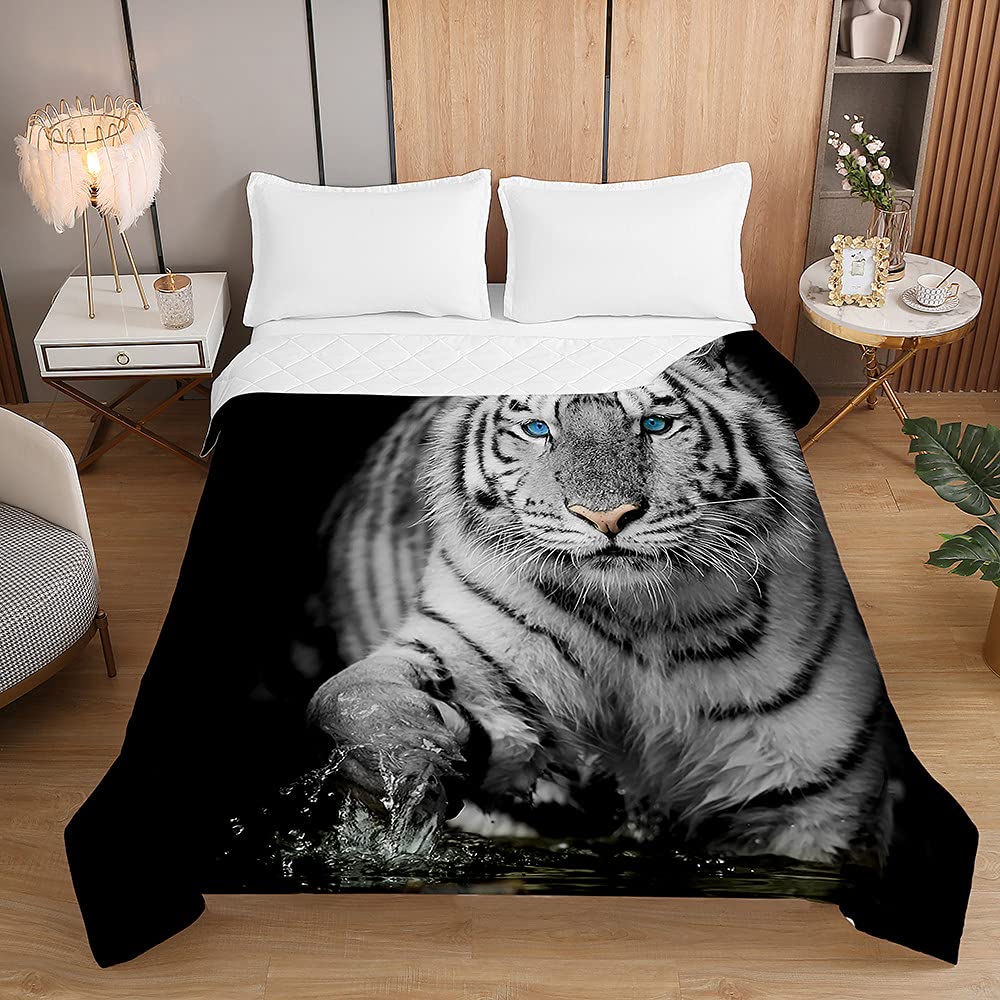 Trapuntino Copriletto Trapuntato con 3D Animale Stampa, Chickw11 Trapuntato Goffrato Trapunta Coperta Leggera per Matrimoniale Singolo (Tigre Bianca,230x280cm)