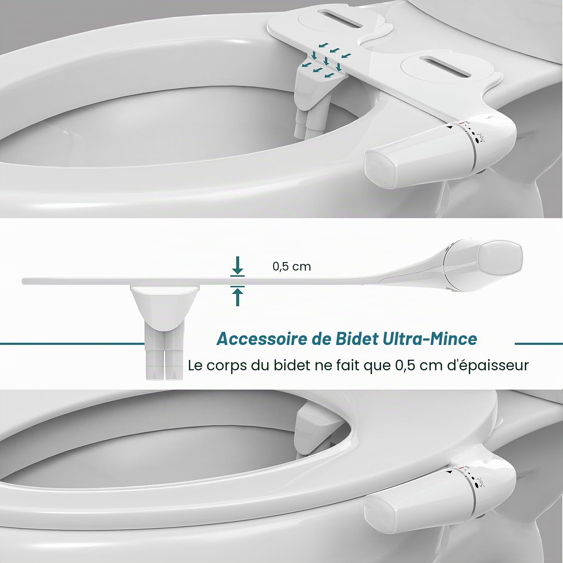 Toilette Japonaise Gauche - Bidet Toilette WC Gauche gauche non électrique ultra-mince pour toilette avec accessoire de toilette bidet à double buses，Nettoyage avant e（Tuyau de 1 mètre）