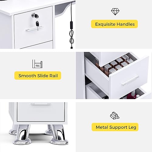 Miniatura 7 de Estación de manicura para uñas con colector de polvo, mesa de tecnología de uñas en forma de L con estantes, gabinetes de almacenamiento, cajones,