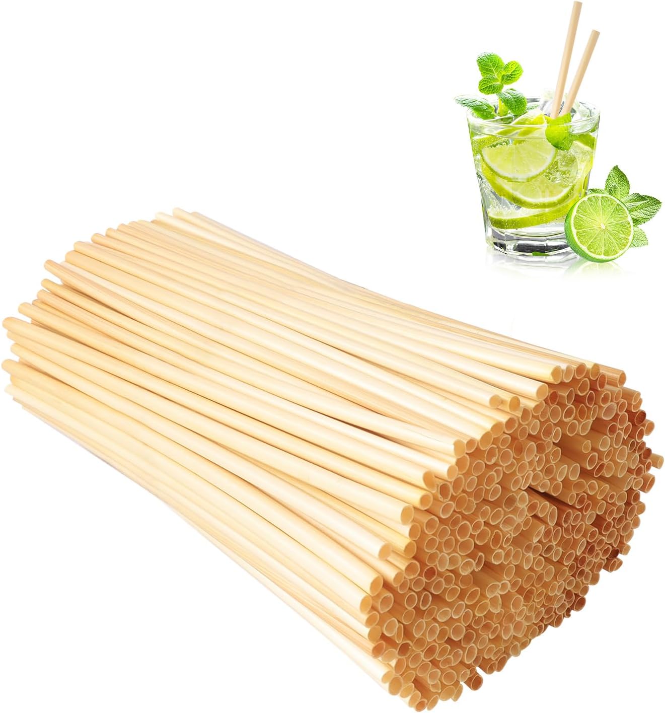 100 Bio Papierstrohhalme Gelb-Weiß - Biologisch Abbaubare Trinkhalme 19,6cm