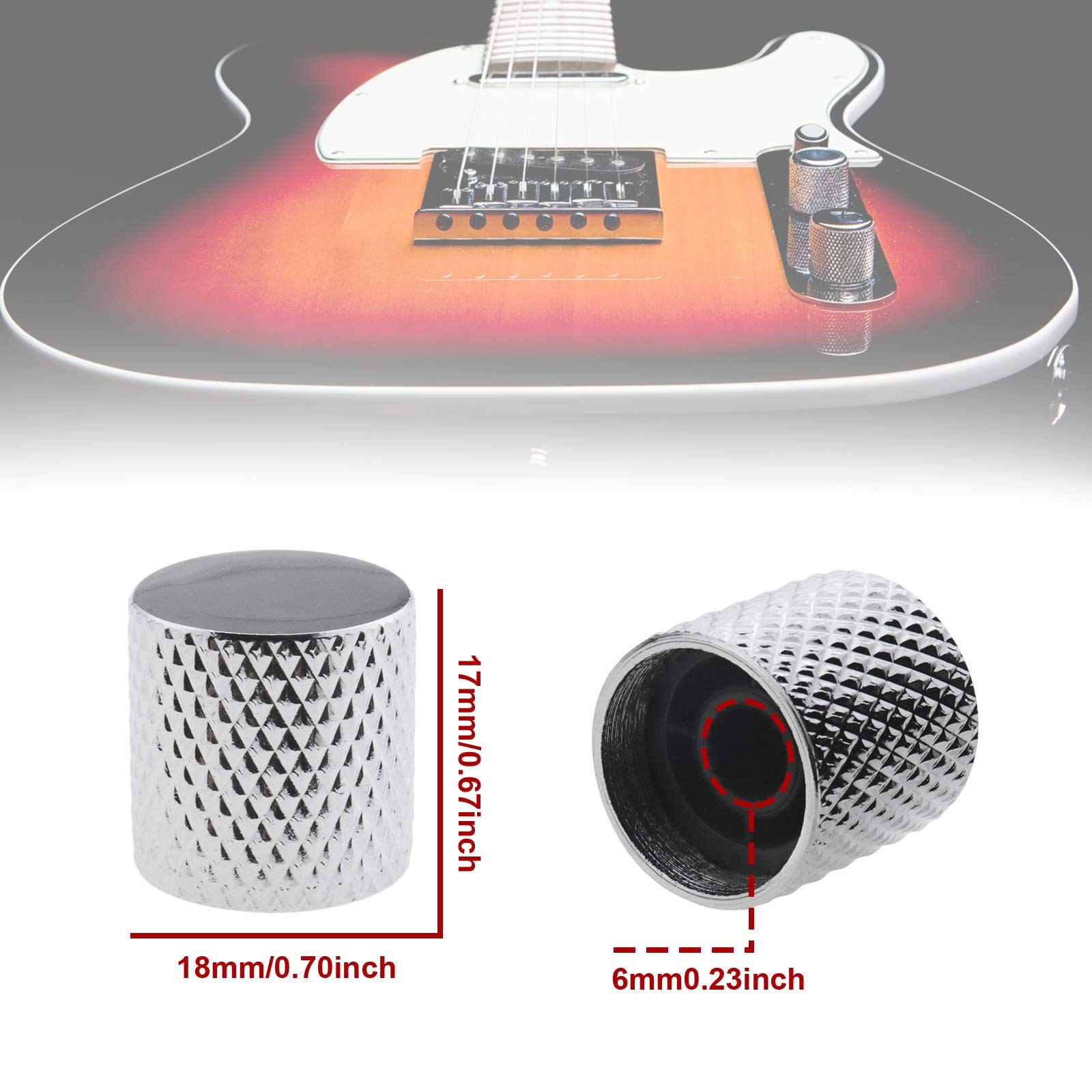 SEAFRONT Capes De Bouton De Guitare Métal, 4pcs Bass De Basse électrique Boutons De Commande De Tonalité Pour Le Potentiomètre De Diamètre Intérieur