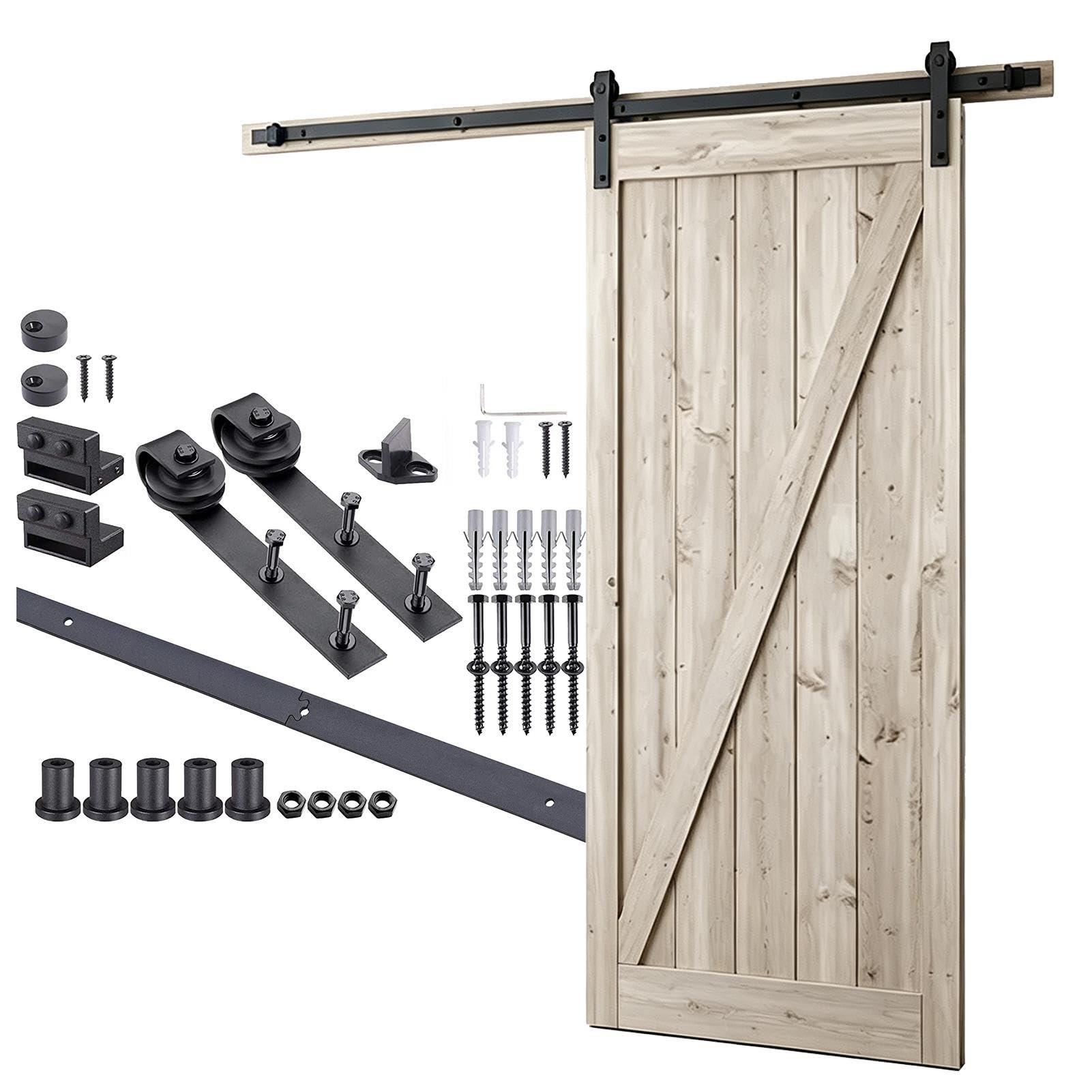 Riel para puerta corrediza de granero para puerta madera individual, negro