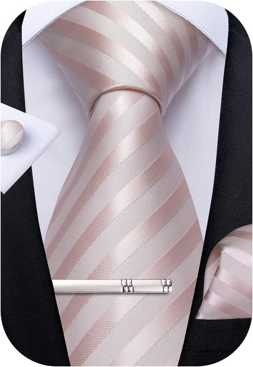 DiBanGu Mens Silk Necktie Solid Color Tie and Pocket Square Cufflink Tie Clip Set Woven Plain Ties for Men Wedding Party