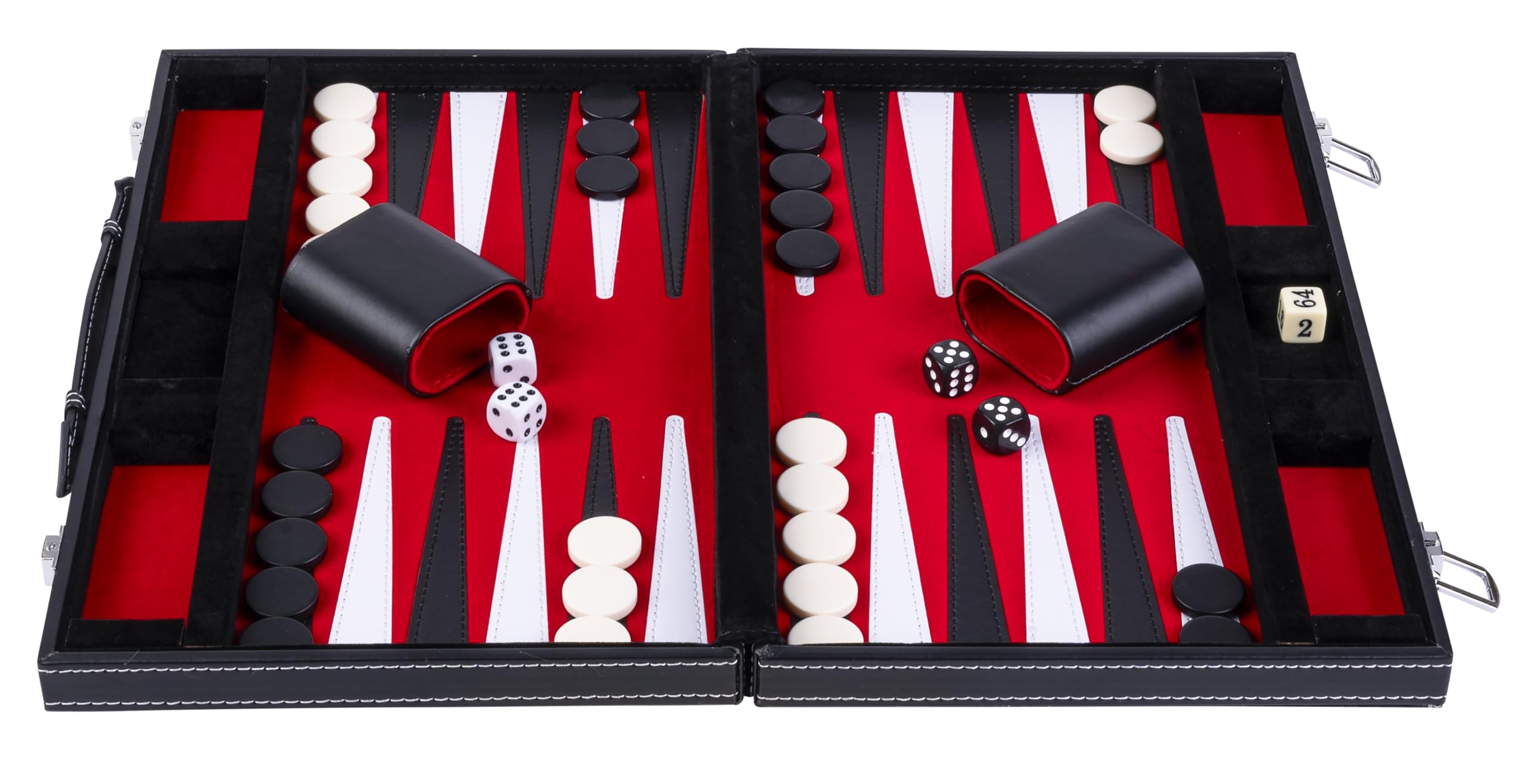 Engelhart - 250516 - Backgammon 15 Pouces - 36 x 48 cm Ouvert - Valise en Simili Cuir & Feutre - Rouge/Noir/Blanc - Jeu de Stratégie - Jeu de Backgammon