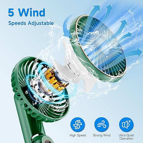 Miniatura 3 de Ventilador de mano portátil, ventilador personal plegable de 180, mini ventiladores de mano recargables por USB para viajesveranoexterioroficina, 5