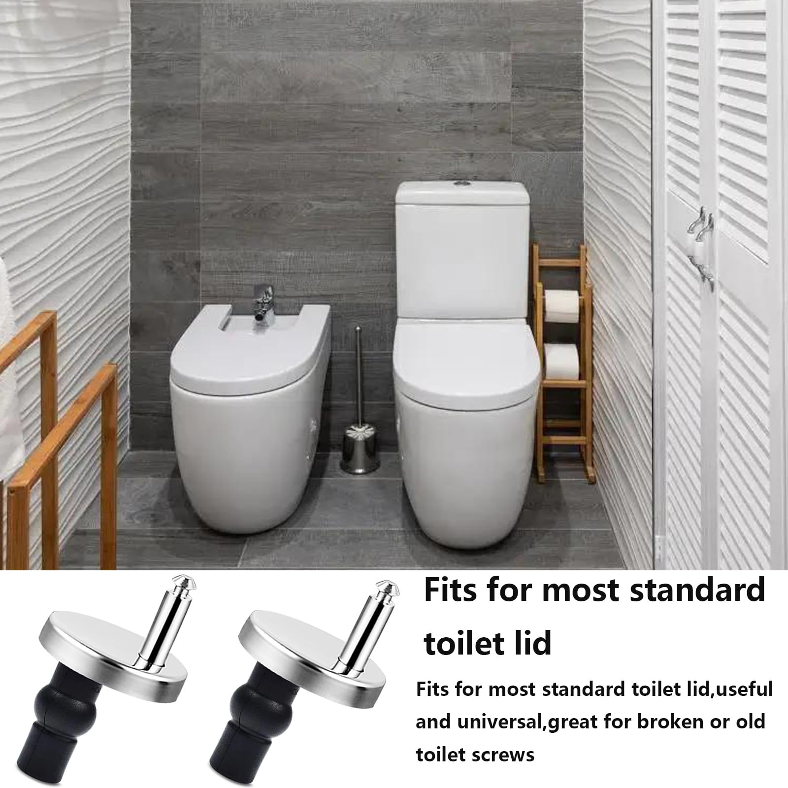 Tornillos para asiento de inodoro,2 Bisagras Tapa WC,Fijación de Asientos de Inodoro,con Goma Tornillos para Montar y Fijar la Tapa del Inodoro