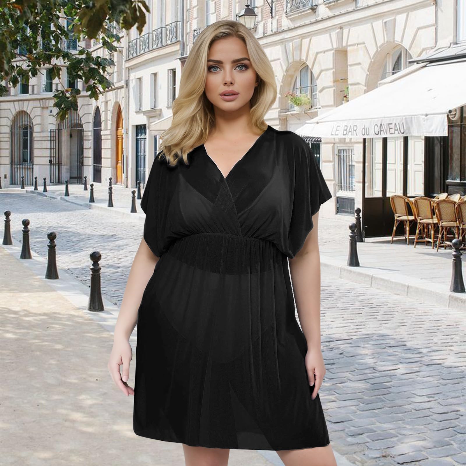 Bluzki Damskie Plus Size Seksowna Spódnica Dla Kobiet Głęboki Dekolt Szpic, Rozcięcie Talii Sukienka Plażowa