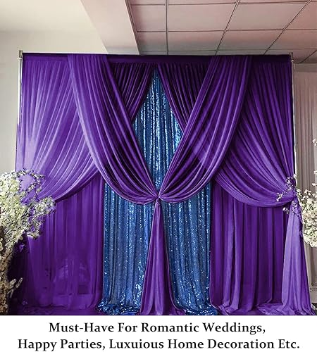 Miniatura 3 de DUOBAO Cortina de Telón de Fondo de Chifón Morado 29x120 Pulgadas de Tela de Poliéster para Ceremonia de Boda, Cortinas Transparentes de 2 Paneles,