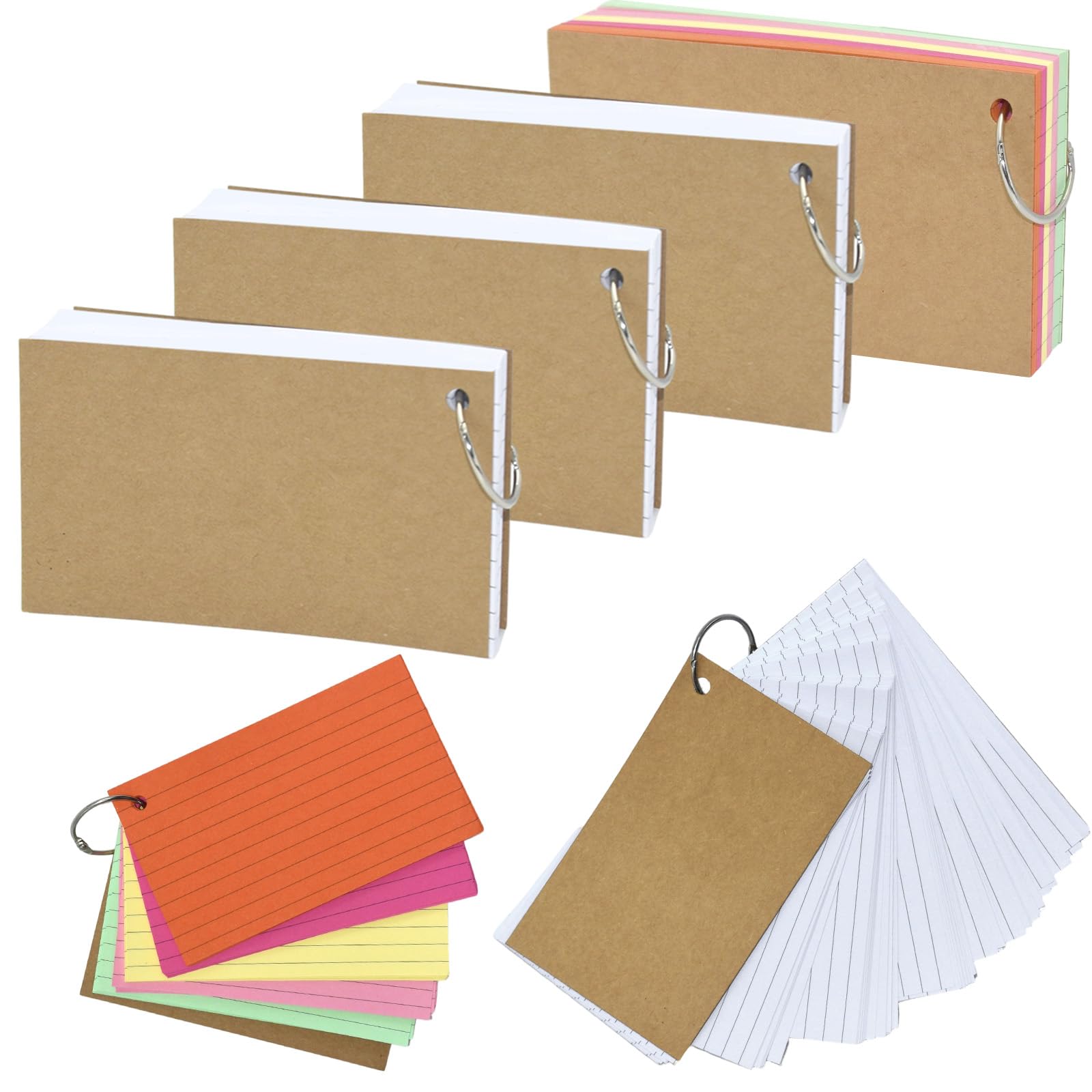 400 Pcs Flash Cards, 300 White Index Cards with Rings, Colored Flashcard