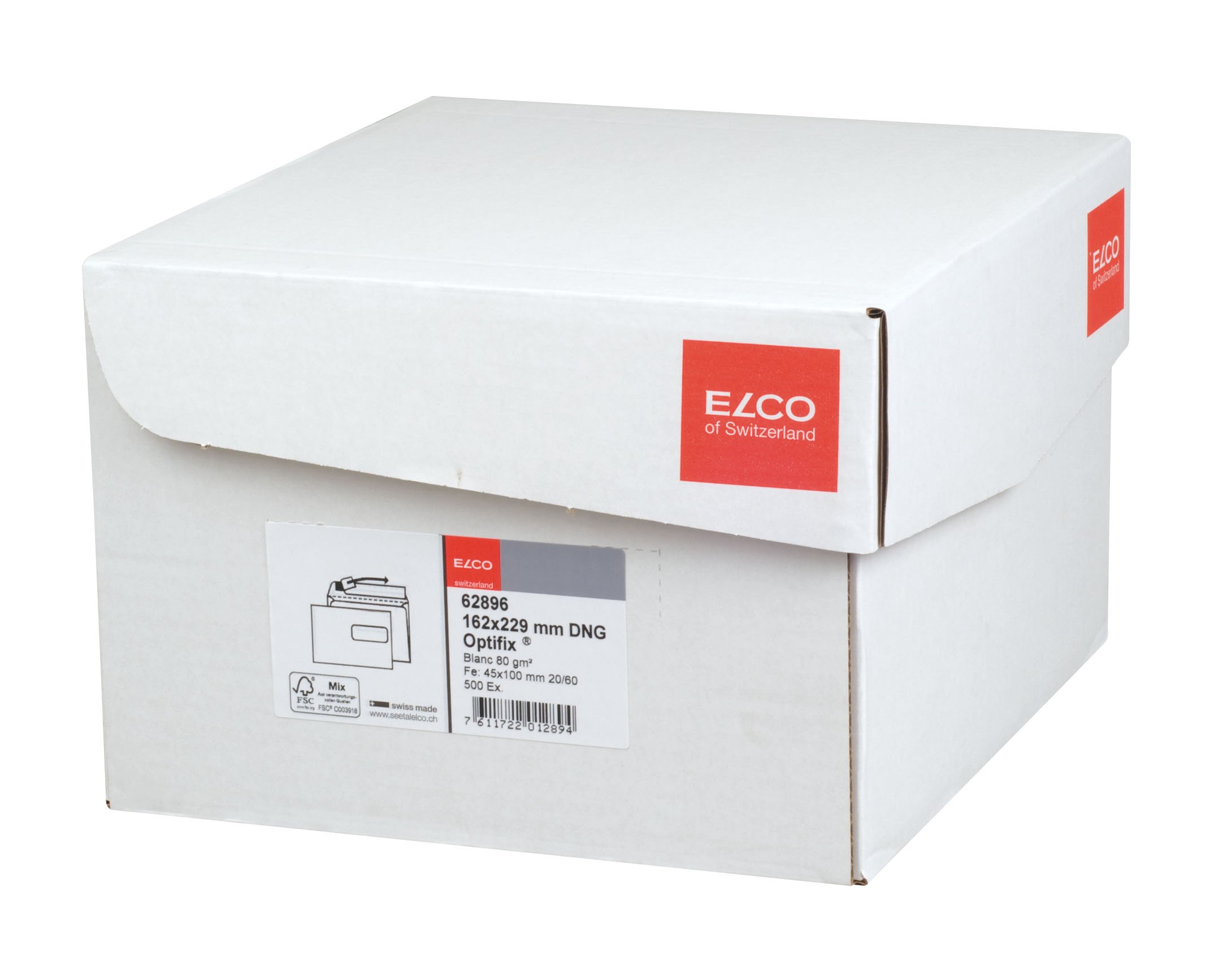 Elco 62896 - Caja de 500 sobres autoadhesivos con ventana (formato C5), color blanco