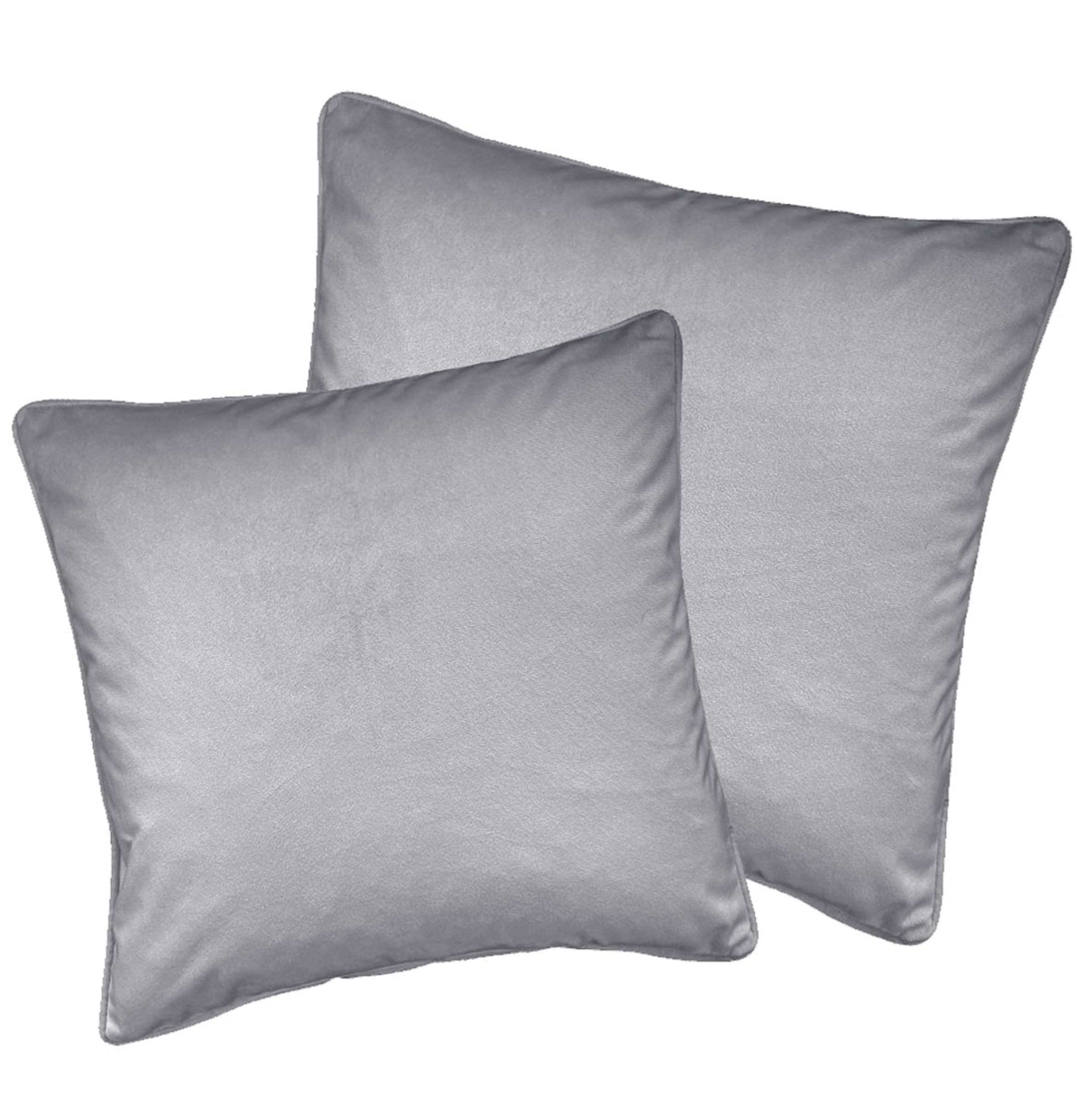 Enhanced Living Pair of Grey Plain Velvet Cushion Covers 43x43cm – Soft Velvet Fabric with Piped Edge – Double-Sided, Zip Opening – Covers Only, No Inserts