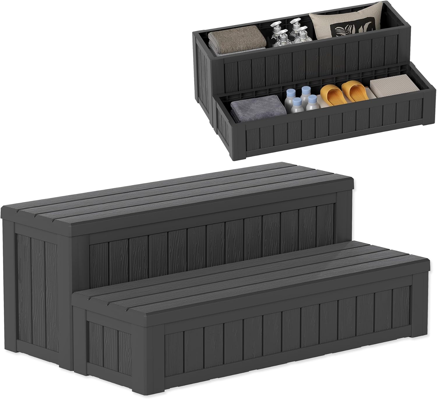 Bifanuo Hot Tub Steps with Storage, 36 Inches Long Outdoor Spa Steps, Non-Slip Hot Tub Stairs Waterproof, Black