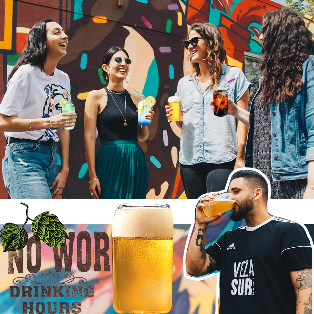 Hilivy 6 Pcs Beer Can Glass Cups with Lids and Straws - 16 oz Iced Coffee Glasses Can Shaped Glass Cups,Beer Glasses set of 6,Drinking Glasses,Cute Cups Ideal for coffee,beer,Soda,Juice,Gift…