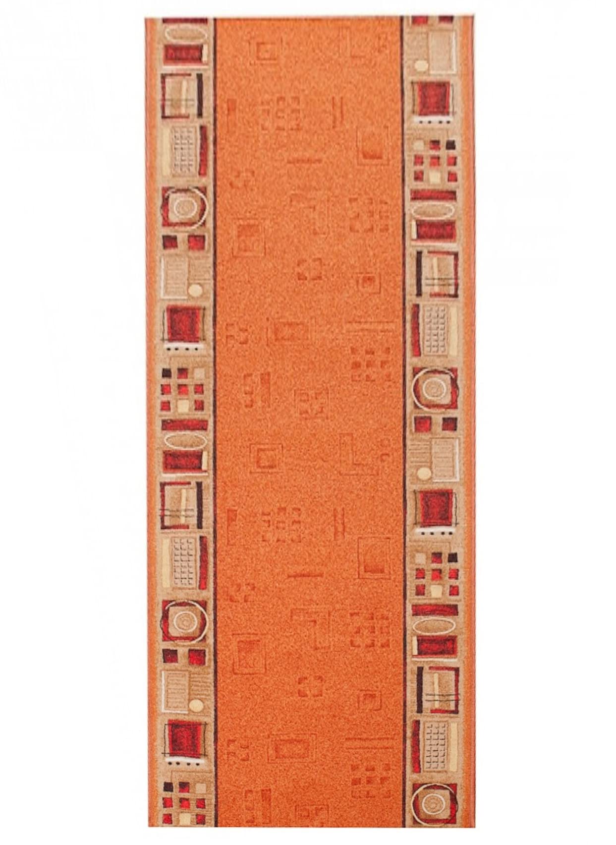 TAPISO Anti Rutsch Teppich Läufer rutschfest Brücke Meterware Modern Orange Rot Beige Figuren Design Meliert Flur Küche Wohnzimmer 100 x 250 cm