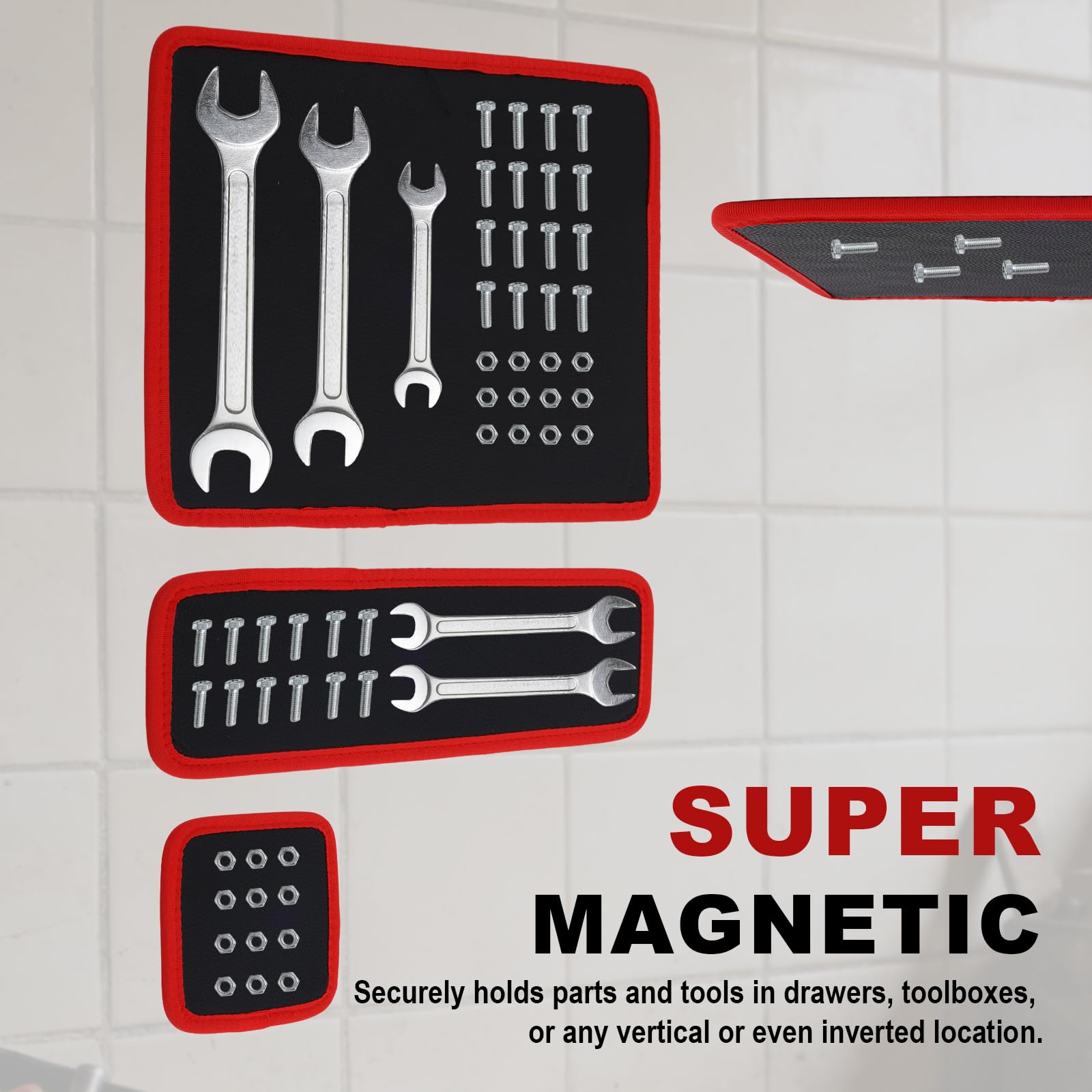 3pz Tappetini Magnetici per Utensili, Tappetino Portautensili Magnetico Flessibile Resistente Meccanici Officine Officine Automobilistiche per Tenere Ordine Chiavi Bulloni Viti (3 Misure)