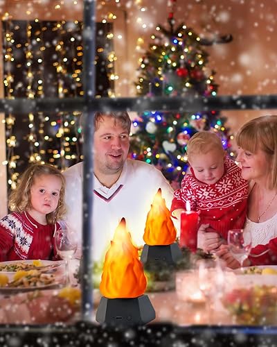 Miniatura 7 de Lámpara de fuego falsa, luz nocturna de viaje recargable 3D con iluminación acogedora, velas LED falsas de chimenea de 3 modos para decoración de