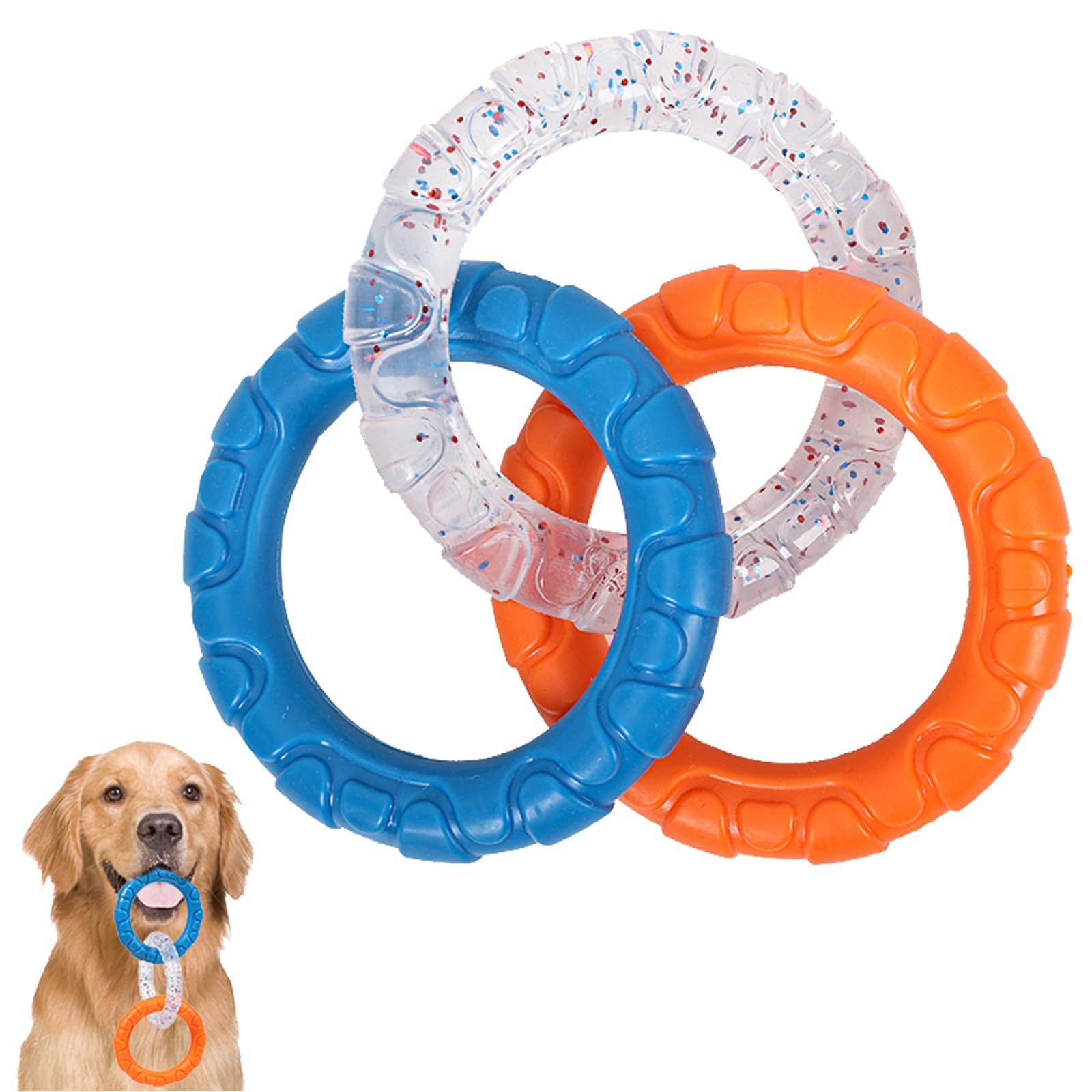 ETIAL Rubber 3-Ring Tug Dog Toy, Indestructible Pull Toy for Training and Teeth Cleaning, Interactive Tug of War Dog Chew Toy for Aggressive Chewers, Outdoor Puppy Ring Toy for Small Medium Large Dogs