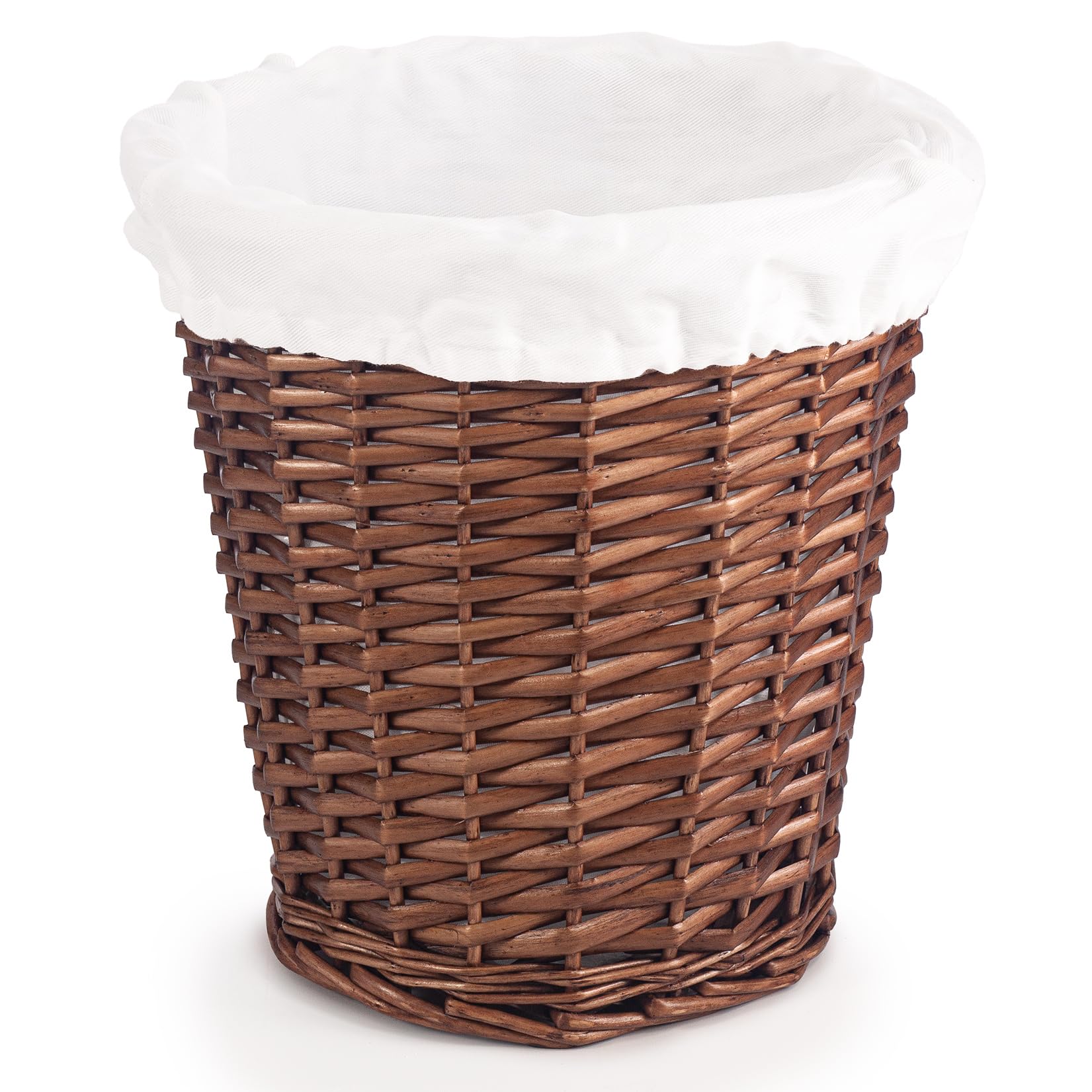 Woodluv Brown Round Wicker Willow Storage Basket W/Linning Waste Paper Bin
