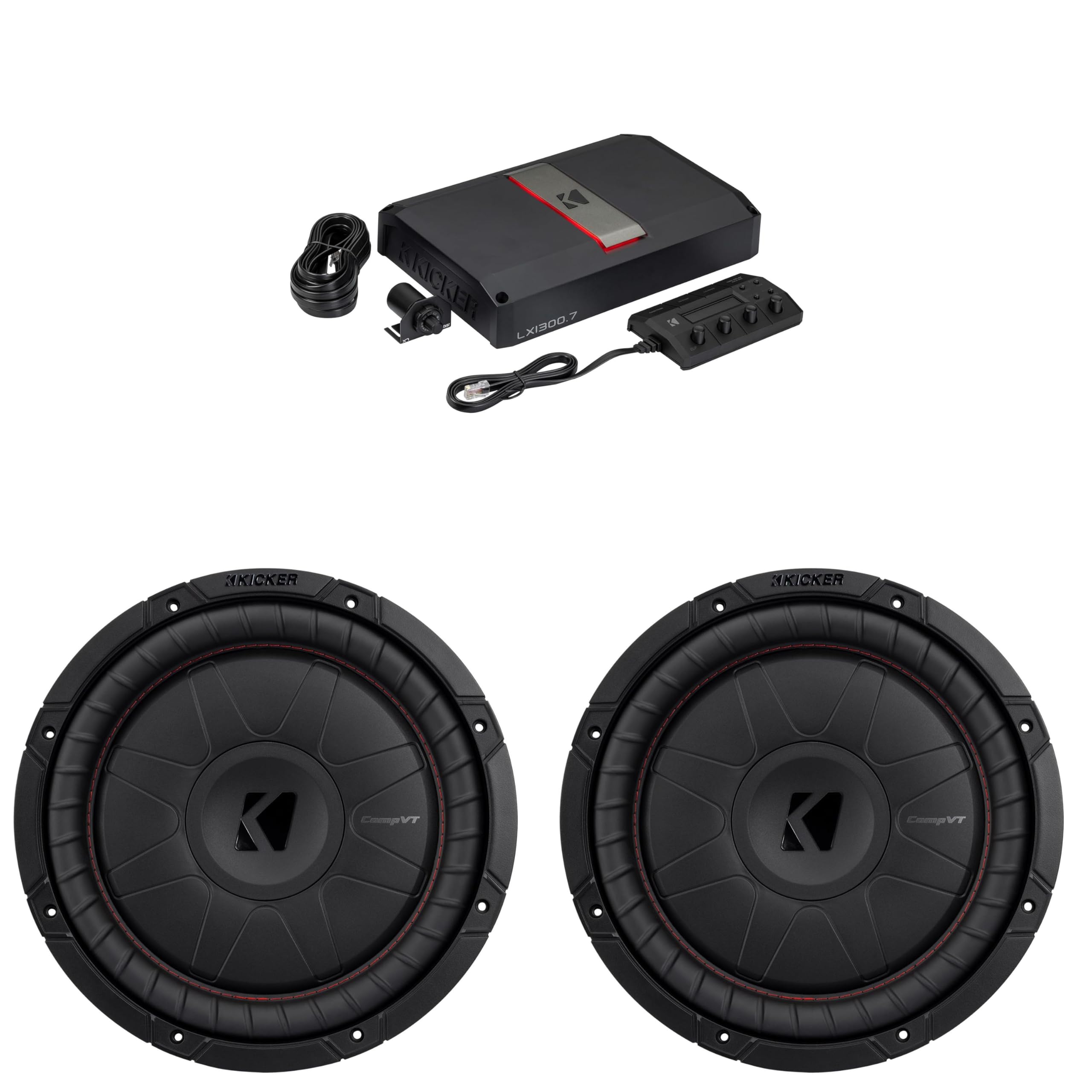 Kicker 12 Inch CVT Thin Woofer Includes (2) 52CVT122 Package with 51LX13007 Amplifier