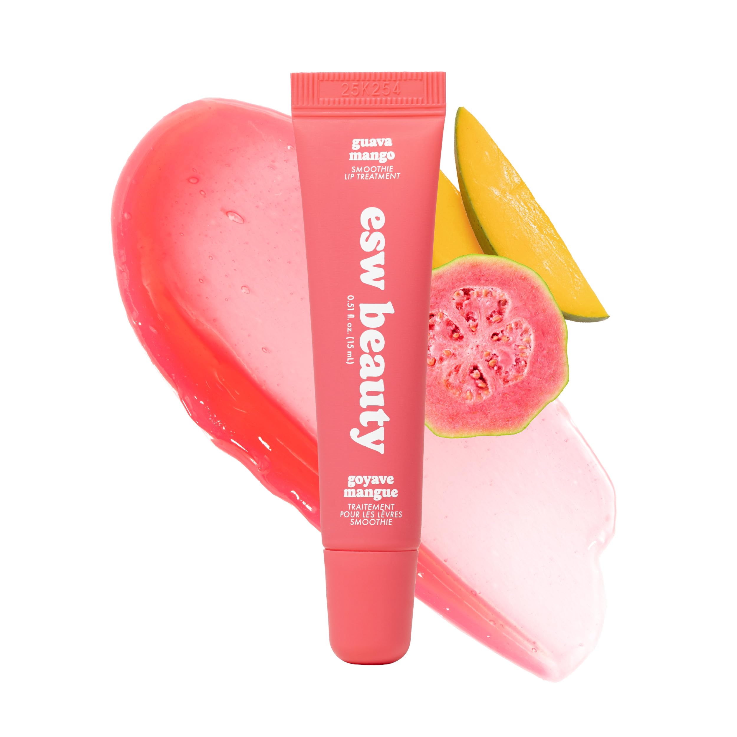 ESW Beauty Guava Mango Smoothie Lip Treatment - Light Pink Tint with Shea Butter, Peptides, Guava & Mango for Advanced Smoothing & Collagen Boost