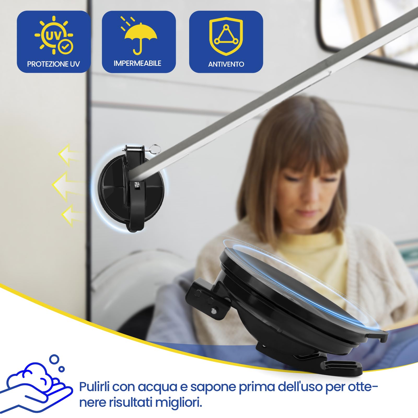 Supporto per Tenda, 2 Pezzi Supporti per Tenda da Sole, Compatibile con T-hule, F-iamma, D-OMETIC, V-W T6 T5 T4 T6.1, F-ORD N-ugget, V-Ans | Accessori per Campeggio, Camper, Roulotte (Nero)