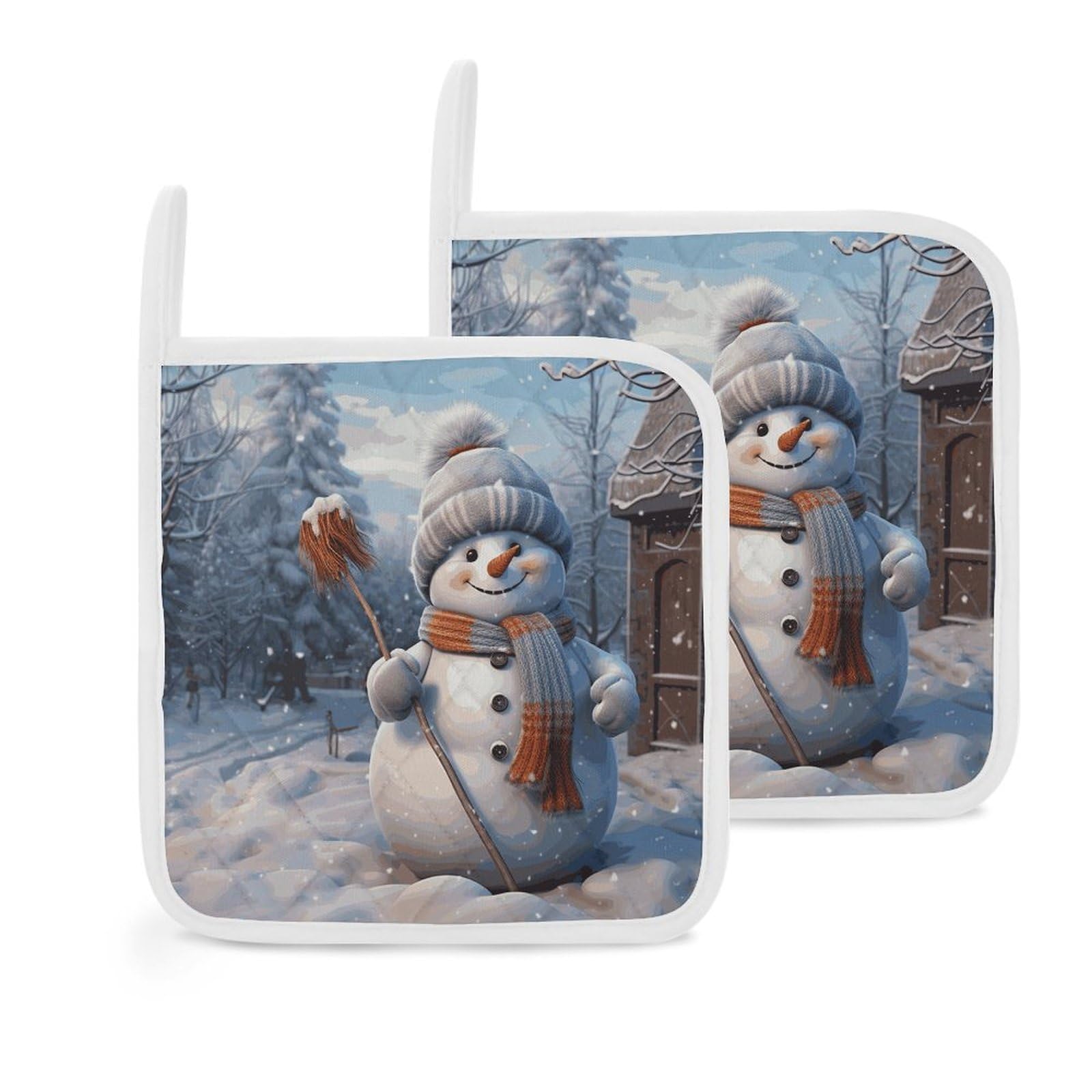 Btcowzrv Style Hardworking Snowman 2 Pack Pot Holders For Kitchen, Heat Resistant Potholder Set With Hanging Loops, Hot Pads For Oven Baking Cooking