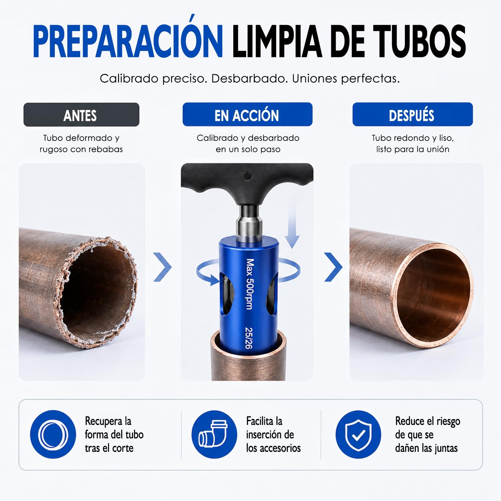 Kit Pro Escariador, Abocardador y Calibrador Multicapa Ø16-20-25/26-32 mm, Desbarbador para Taladro con 4 Cabezales, Mango y Maletín PEX PER