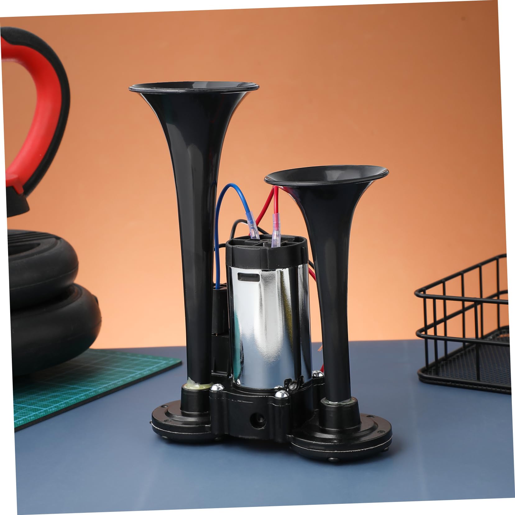 Abaodam Bocina de Aire para Camión, Metal Negro, Sonido Fuerte, Instalación Fácil, Compatible Vehículo, Kit de Montaje