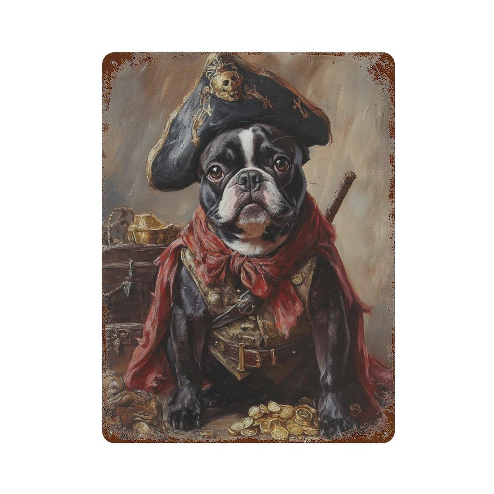 Pirate Dog Treasure Chest-6 Rust Effect Tin Sign 15.7"x11.8", Vintage Wall Decor for Pub, Kitchen And Man Cave Decor
