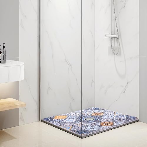 Miniatura 7 de HOMBYS Tapete de ducha cuadrado antideslizante de 27 x 27 pulgadas, tapete de ducha con orificio de drenaje en el medio, tapete de ducha para ducha