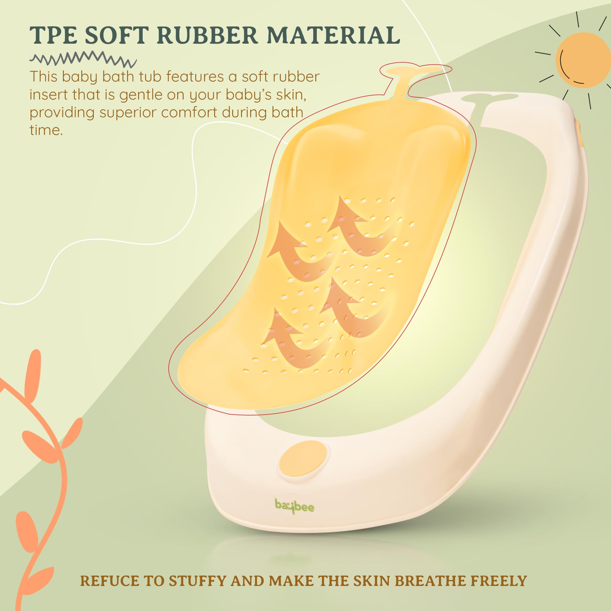 Baybee Ziga Bath Seat for Babies | Portable Bather with Anti-Slip Edges & Suction Cup | Hanging Shower Tub for Newborns 0 to 12 Months (Yellow) - Image 3 thumbnail