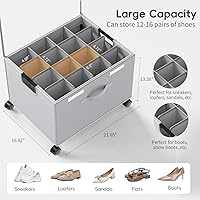Vista 2 de HOUSE AGAIN Shoe Organizer for Closet, 2 Pack Foldable Shoe Storage Organizer Box with Wheels and Adjustable Dividers, Sturdy Metal Frame Fits up to