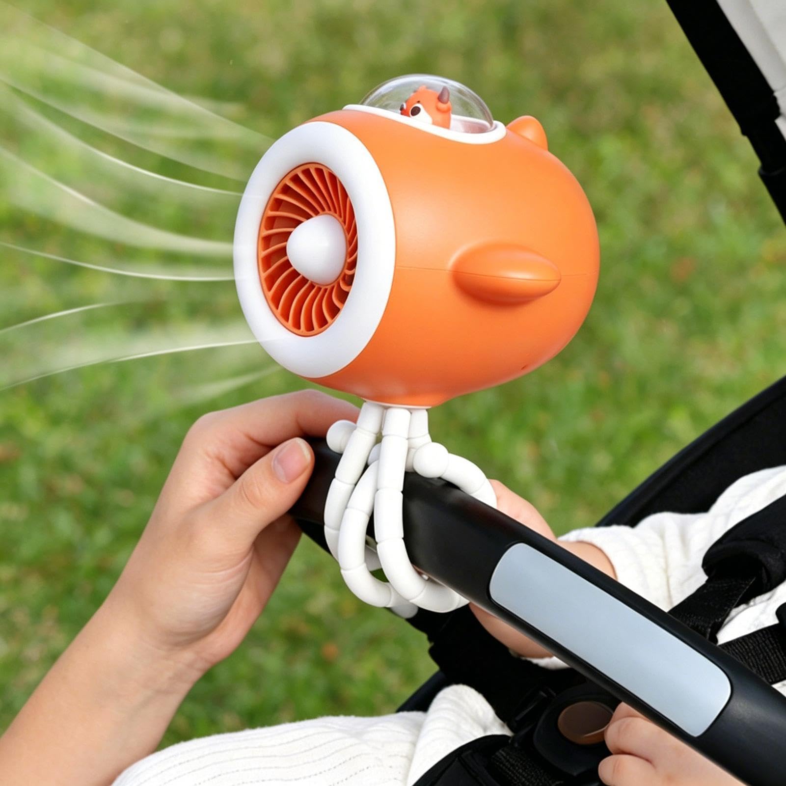 Ventilatore elettrico per carriola, velocità regolabili con luce LED | Ventilatore personale a mano per neonati, bambini e adulti: passeggiate quotidiane, campeggio, casa, auto, estate,