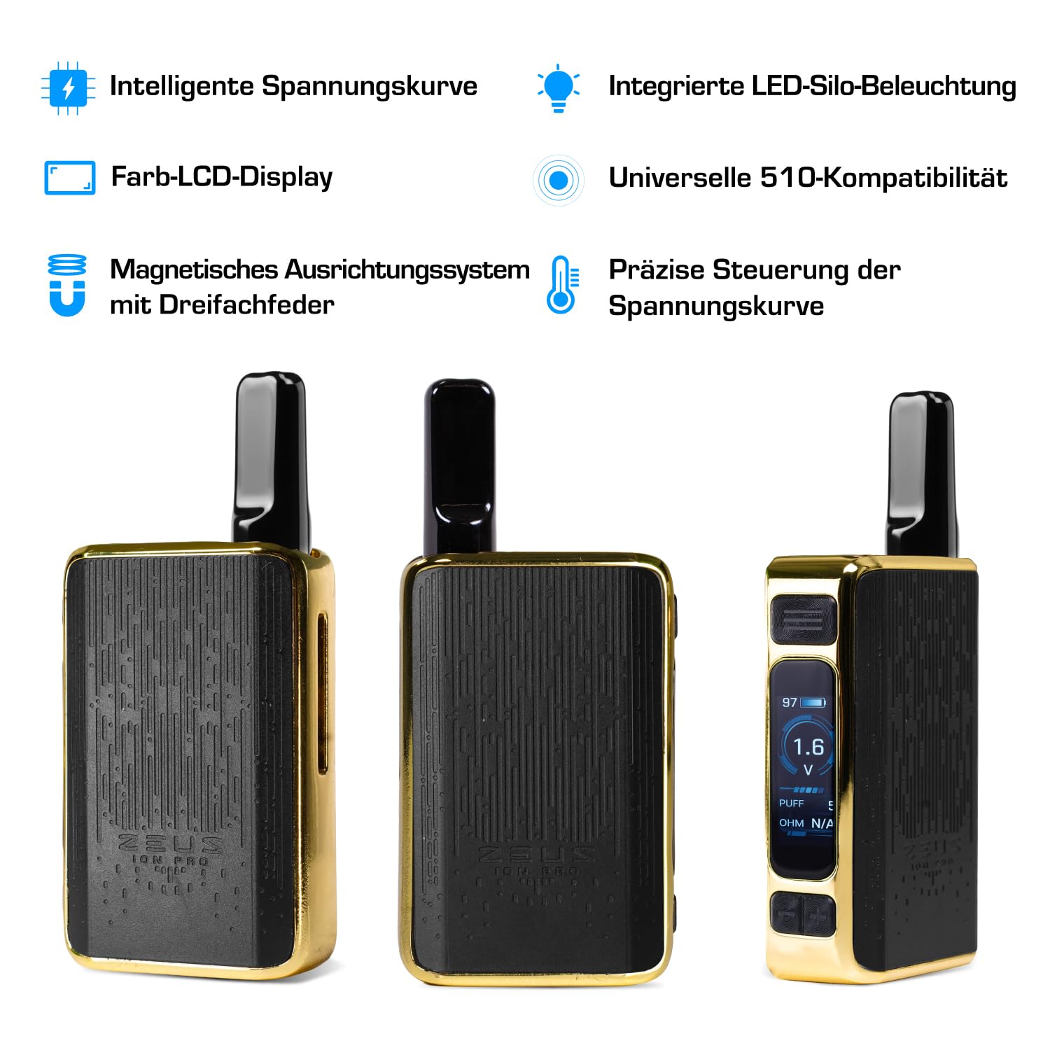 Zeus Ion Pro 510er Verdampfer, Akku mit Smart Voltage Curve