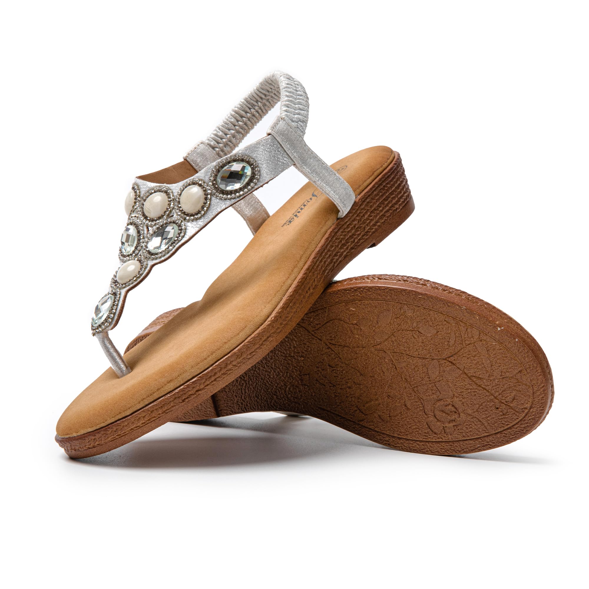 JOMIX Sandali Donna Estive Infradito con Gioielli e Strass Zeppa Bassa Chiusura Elastica