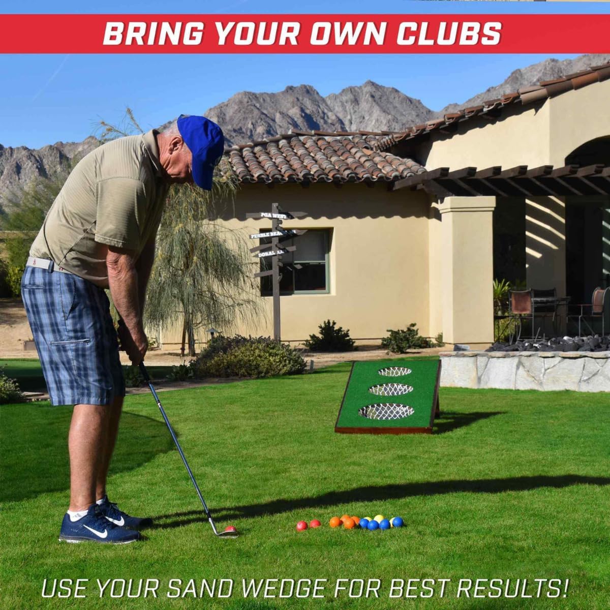 GoSports BattleChip PRO Golf Cornhole Game - Includes 4 ft x 2 ft Chipping Target, 16 Foam Balls, Hitting Mat, and Scorecard