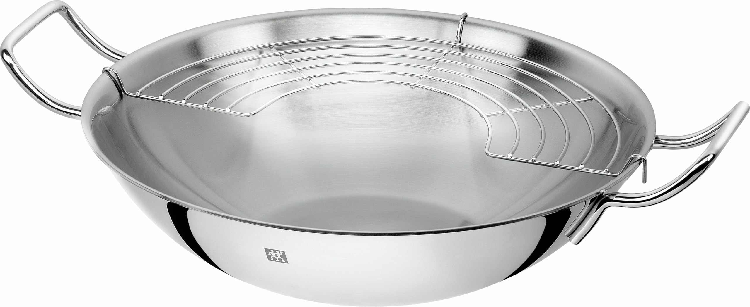 ZWILLING Plus Wokpfanne, 32 cm, Edelstahl, mit Glasdeckel und Edelstahlgitter, Backofen und Induktionsgeeignet, Silber