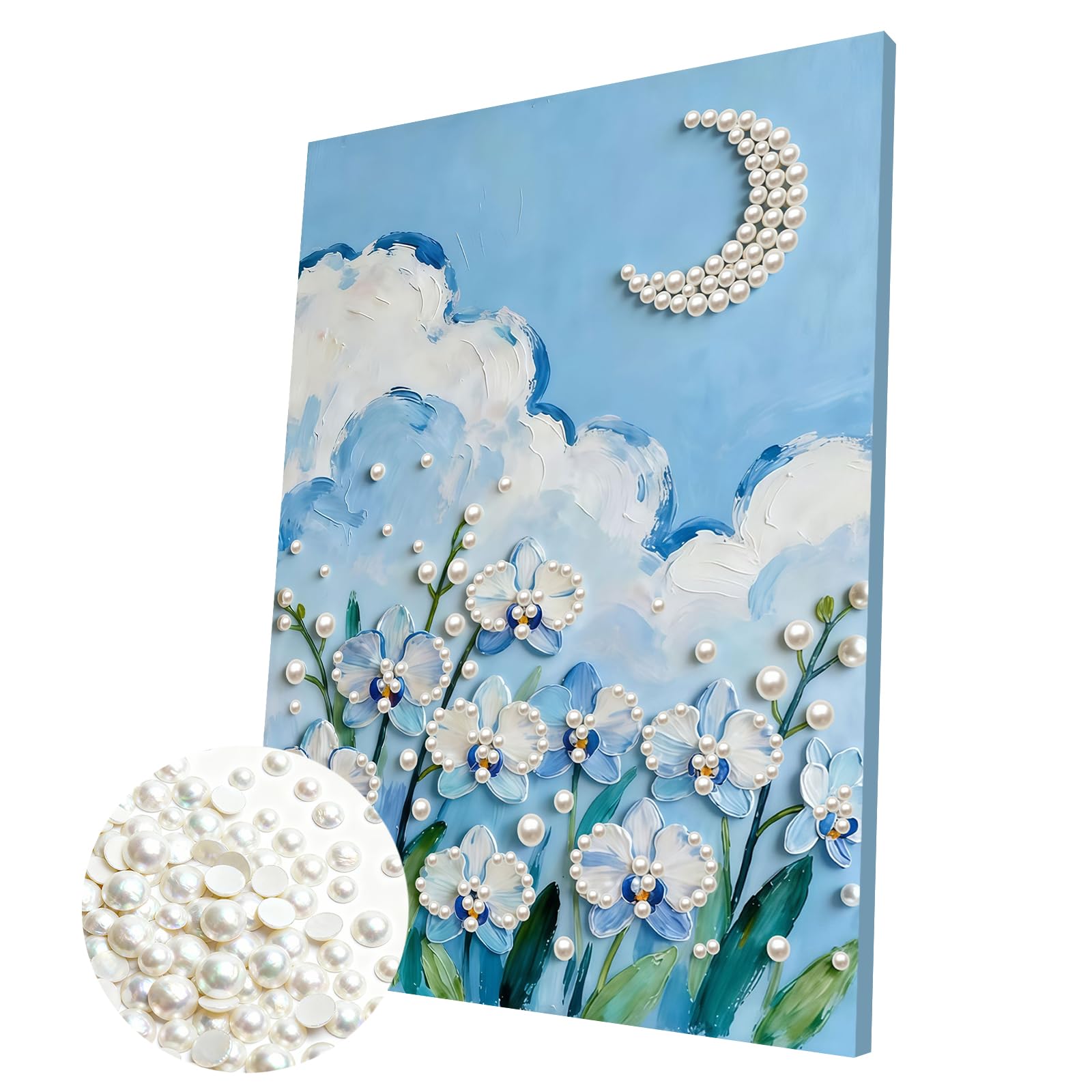 DIY Pearl Painting Kit with Wooden Frame, 3D Plastic Pearl Gemstone Ocean Art Craft for Adults Beginners, Diamond Dot Painting, Home Wall Decor Ready Gift for Women(Flower Moon)(30 * 40cm)