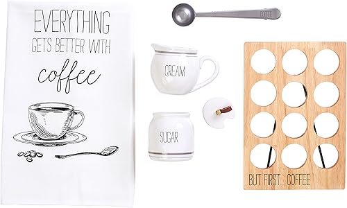 Miniatura 2 de Mud Pie Juego de caja de regalo de café | Incluye soporte para cápsulas de café, juego de crema y azúcar, cuchara de café y toalla de mano